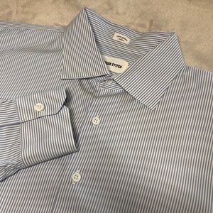 Taylor Stitch Button Up Shirt Mens 46 Blue Stripe 100% Cotton Dress Preppy